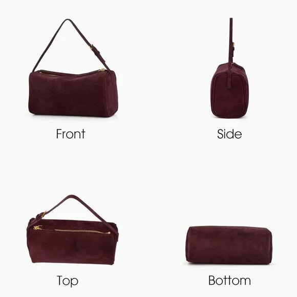 women Burgundy Suede Leather Small Crossbody Shoulder Bag with Adjustable strap - Picture 4 of 7